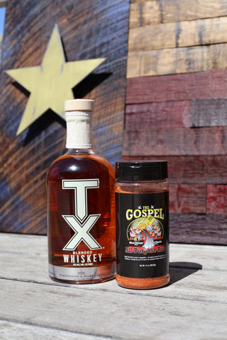TX Blended Whiskey 750mL with Complimentary The Gospel Meat Church Rub