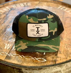 Camo/Black Mesh-Back Patch Hat- TX Bourbon & Whiskey Logo